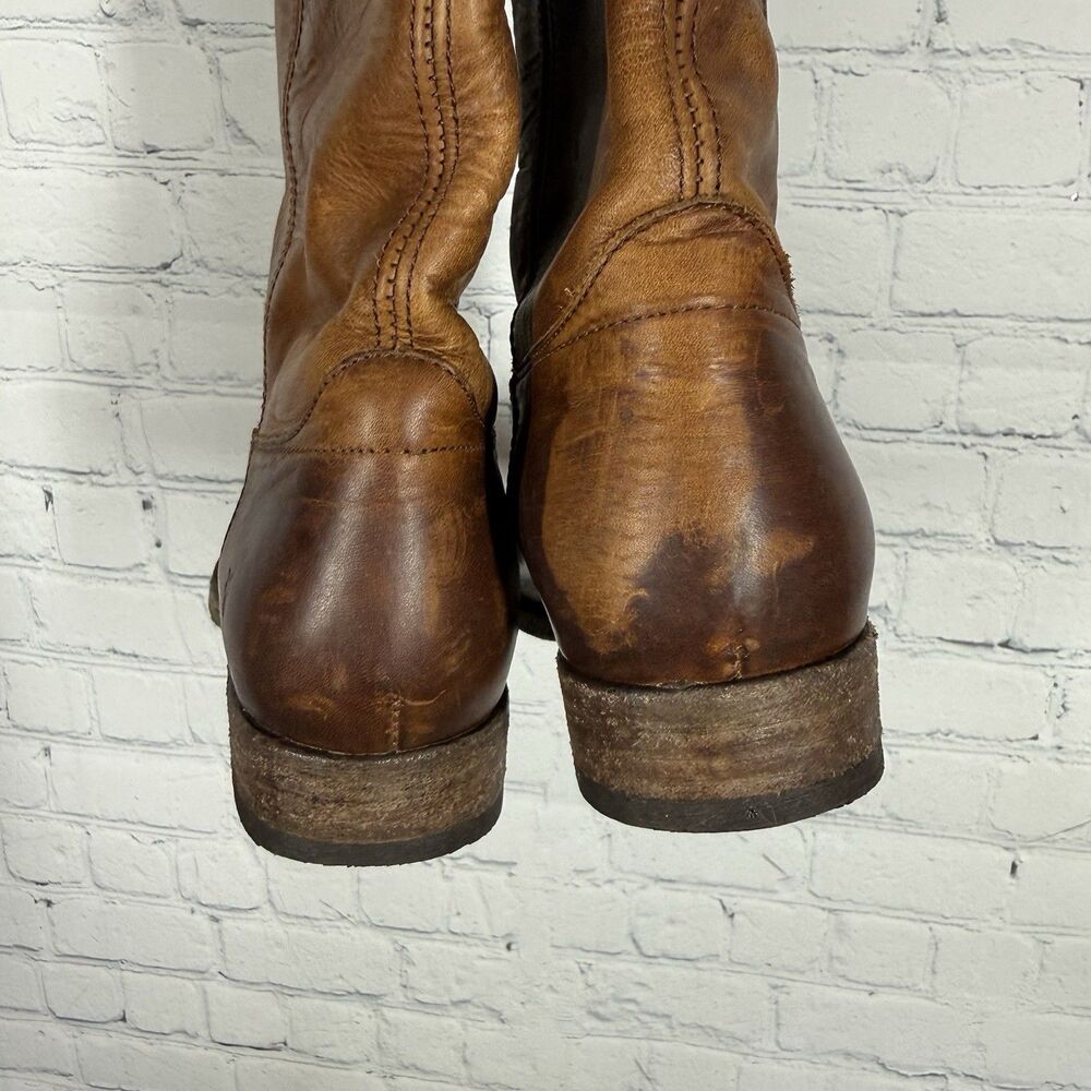Frye Melissa Leather Riding Boots Women 7 Brown Distressed Button 2 Equestrian - Picture 15 of 16